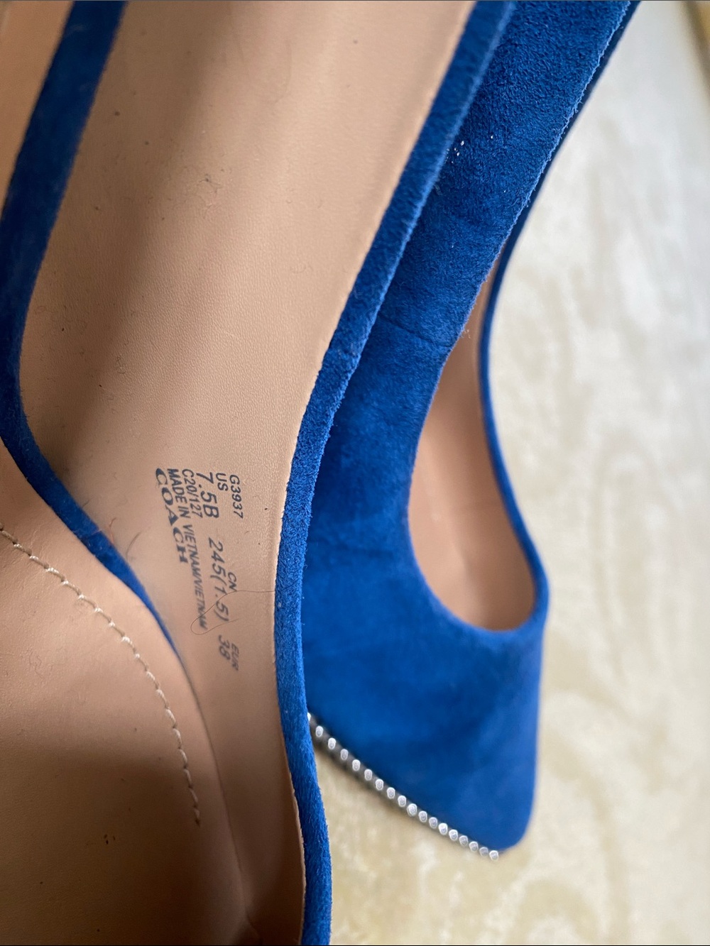 COACH Blue Suede Pointed-Toe Pumps with Studded Trim. BRAND NEW, never worn - Picture 3 of 4